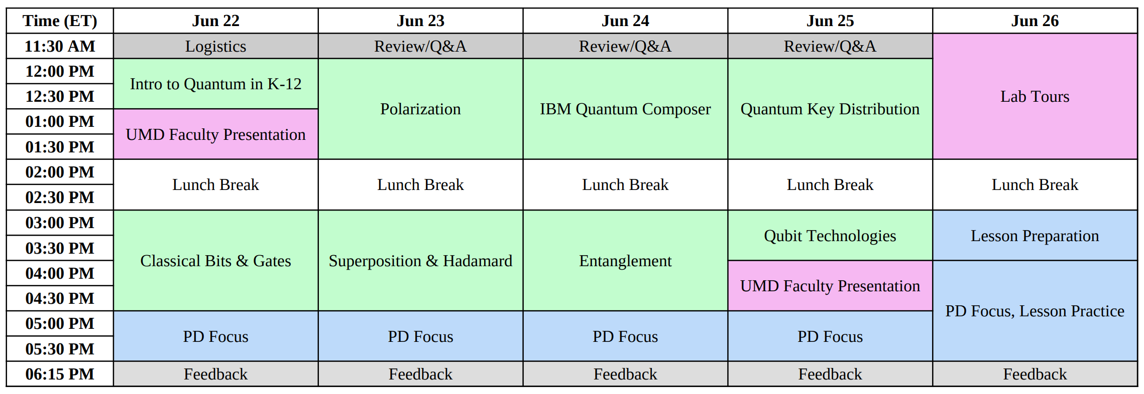 Schedule for QCaMP 2026 @UMD