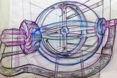 Artwork representing a quantum thermodynamic system, interacting with the classical world.